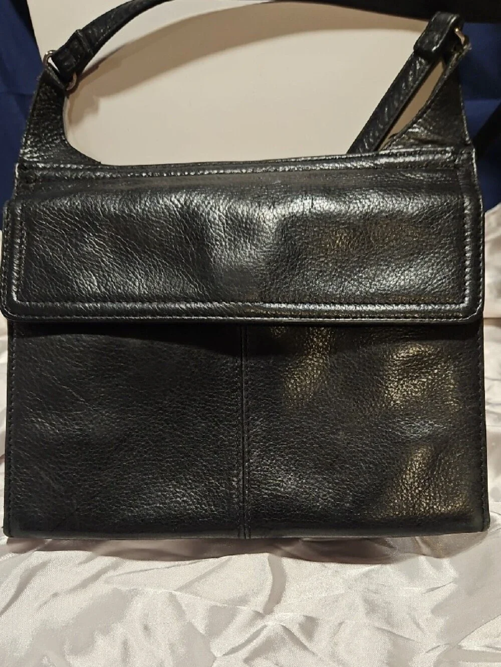 Vintage Fossil Black Pebbled Leather Crossbody Organizer Bag 8